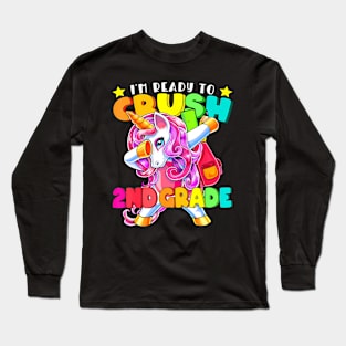 Crush 2Nd Grade Dabbing Unicorn Back To School Girls Long Sleeve T-Shirt